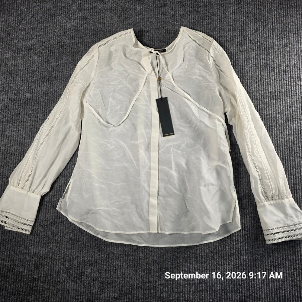 Kobi Halperin White Cotton Silk Lace Trim Blouse KP1B27 NWT Size M